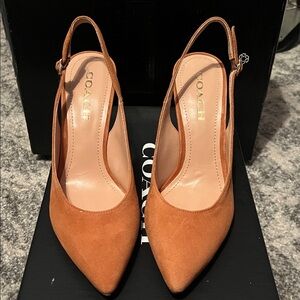 Coach Women's Burnished Amber Glitter Heel  Slingback Heels